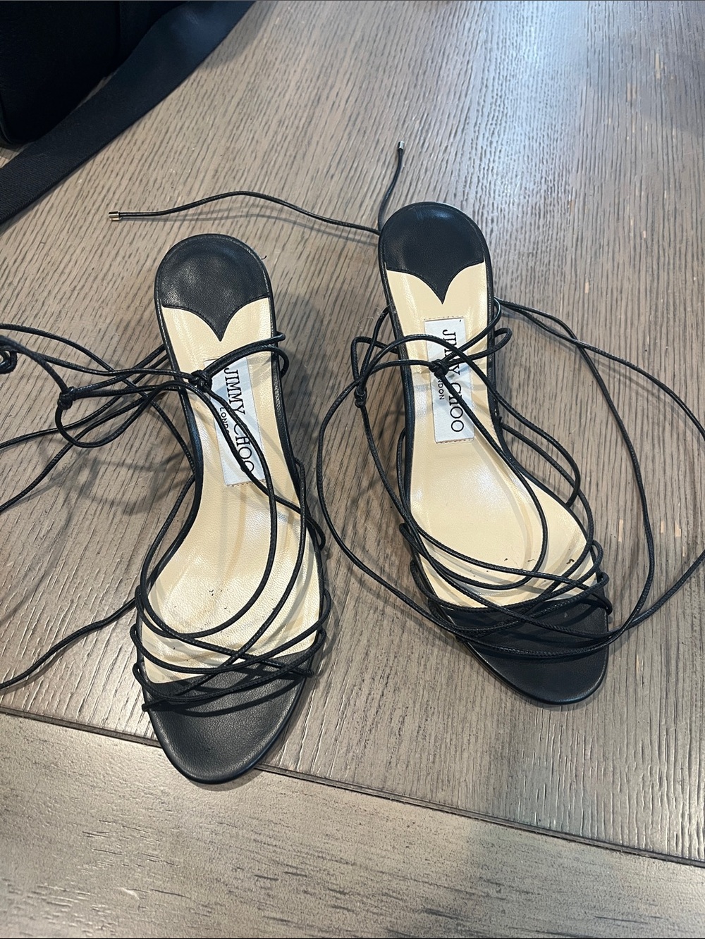 Jimmy Choo Black Leather Lace-Up Strappy Heels